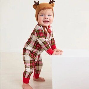 HANNA ANDERSSON Red Green Plaid 1pc Pajamas Sleeper Sz 75 12-18M Like new Xmas